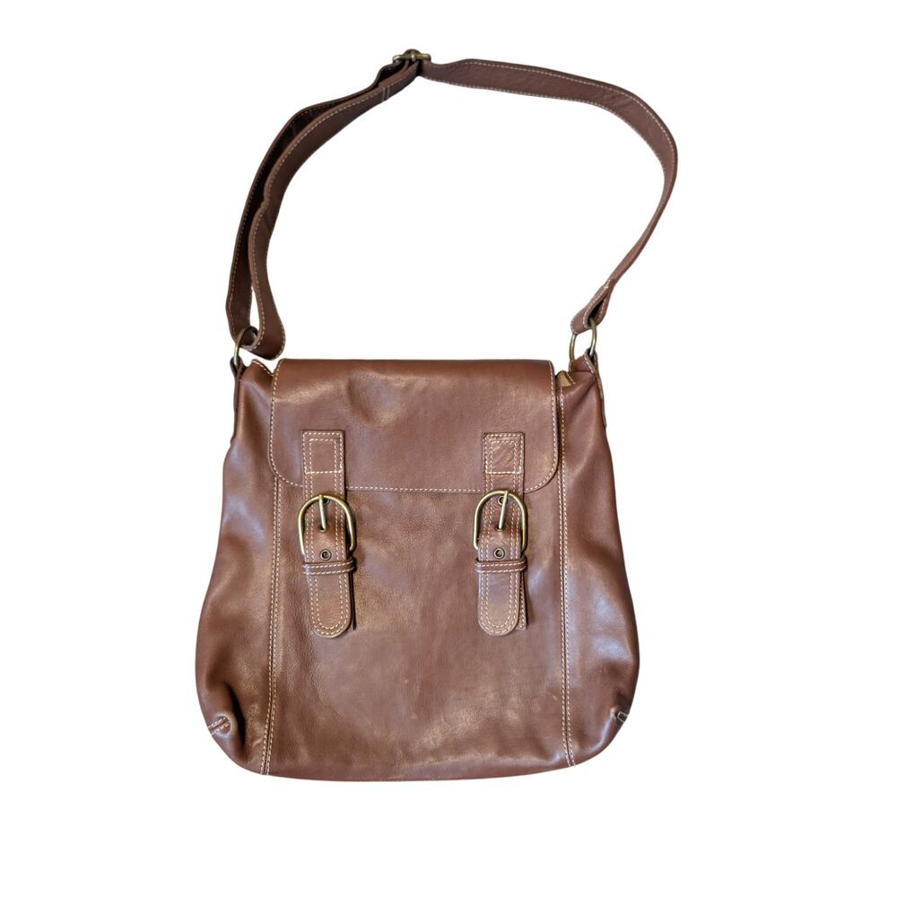 Boden Brown 100% Leather Crossbody Messenger Bag Flap Buckle Satchel Medium